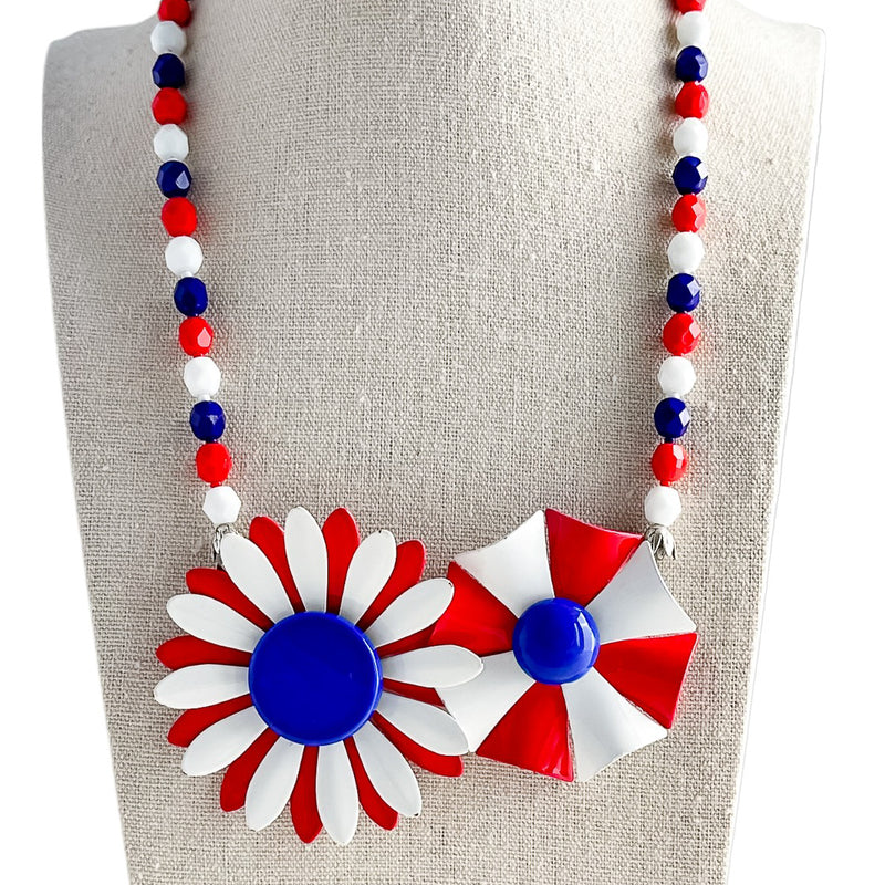 Red Bright and Blue Collage Necklace