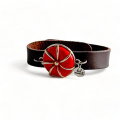 Red enamel bauble leather cuff bracelet