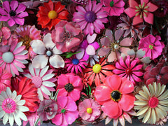 vintage enamel flowers, pink flowers, vintage flowers, costume jewelry, vintage flower pins, antique flower pins