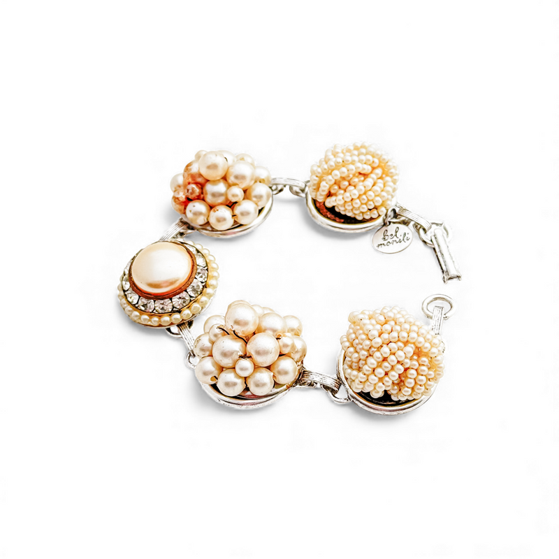 Peachy Pearl Vintage Cluster Bracelet