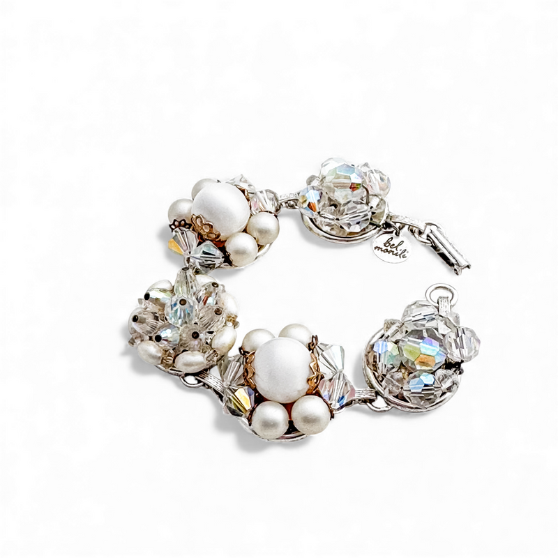 Crystal and Pearl Vintage Cluster Bracelet