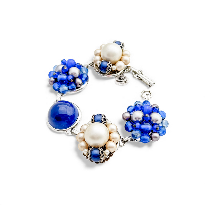 Cobalt and Pearl Vintage Cluster Bracelet