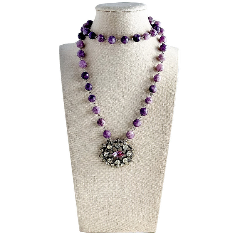 Amethyst Sparkle Long Beaded Bauble Necklace