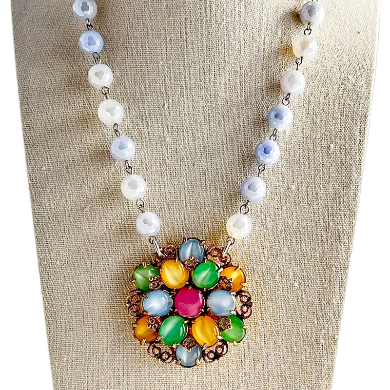 Vintage Pastel Rainbow Beaded Bauble Necklace