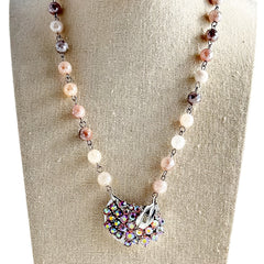 Peach Moonstone Beaded Bauble Necklace