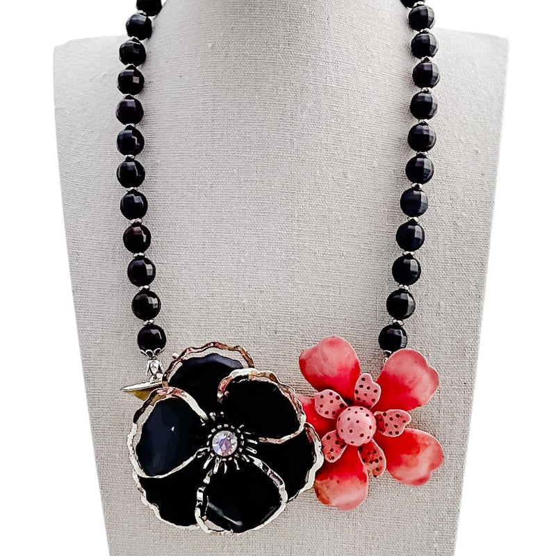Black Blooms Collage Necklace