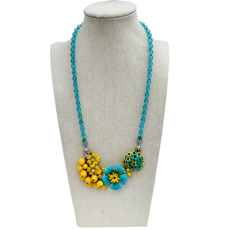 bel monili yellow and blue collage necklace