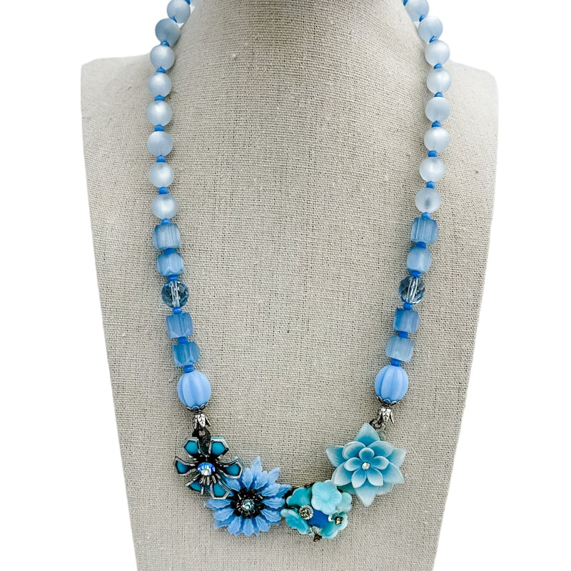 Blue Blooms Collage Necklace