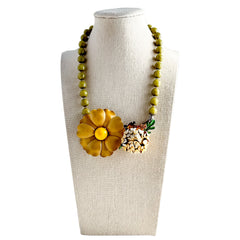 Olive Blooms Collage Necklace
