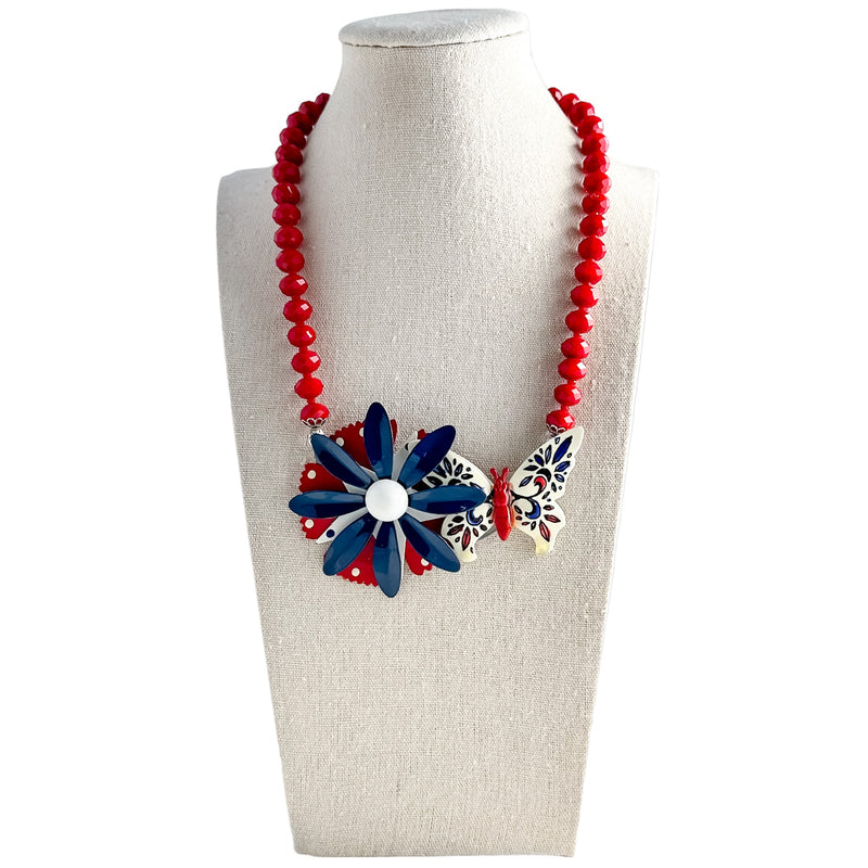 Americana Butterfly Collage Necklace