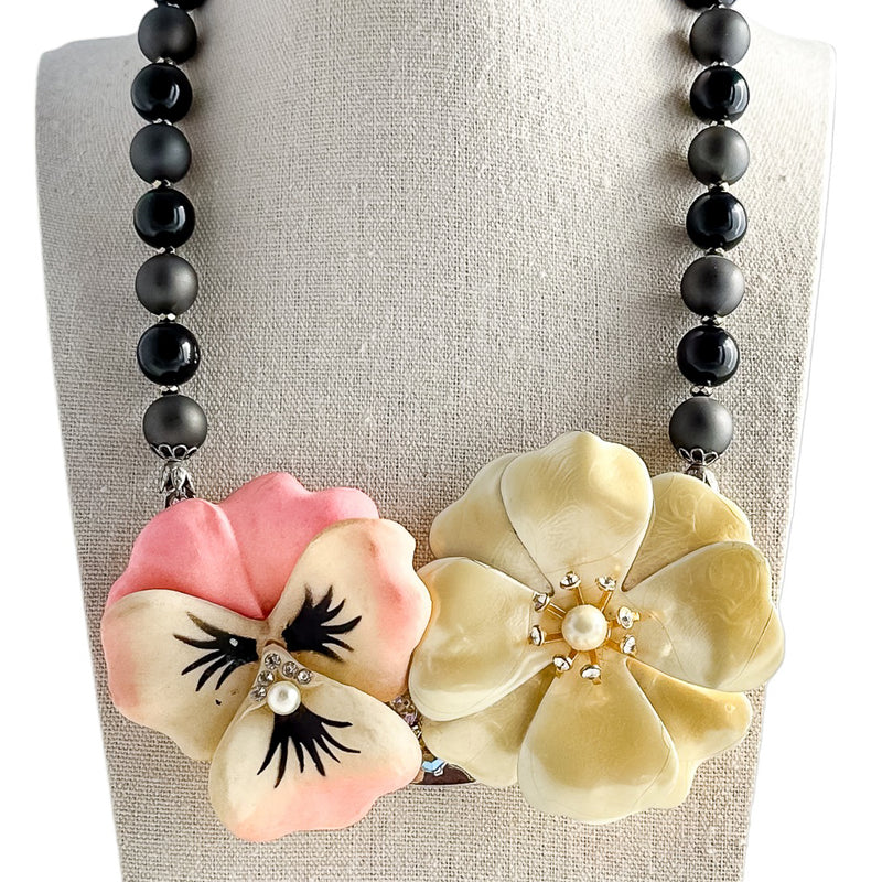 Pink Pansy Collage Necklace