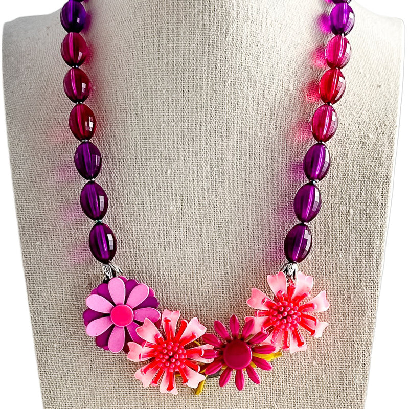 Pink & Purple Posies Collage Necklace