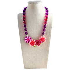 Pink & Purple Posies Collage Necklace