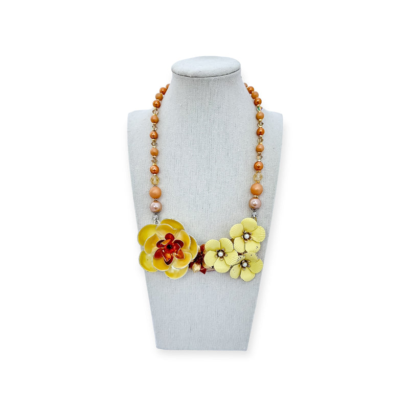 yellow vintage flower collage necklace