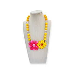 yellow and pink vintage collage necklace
