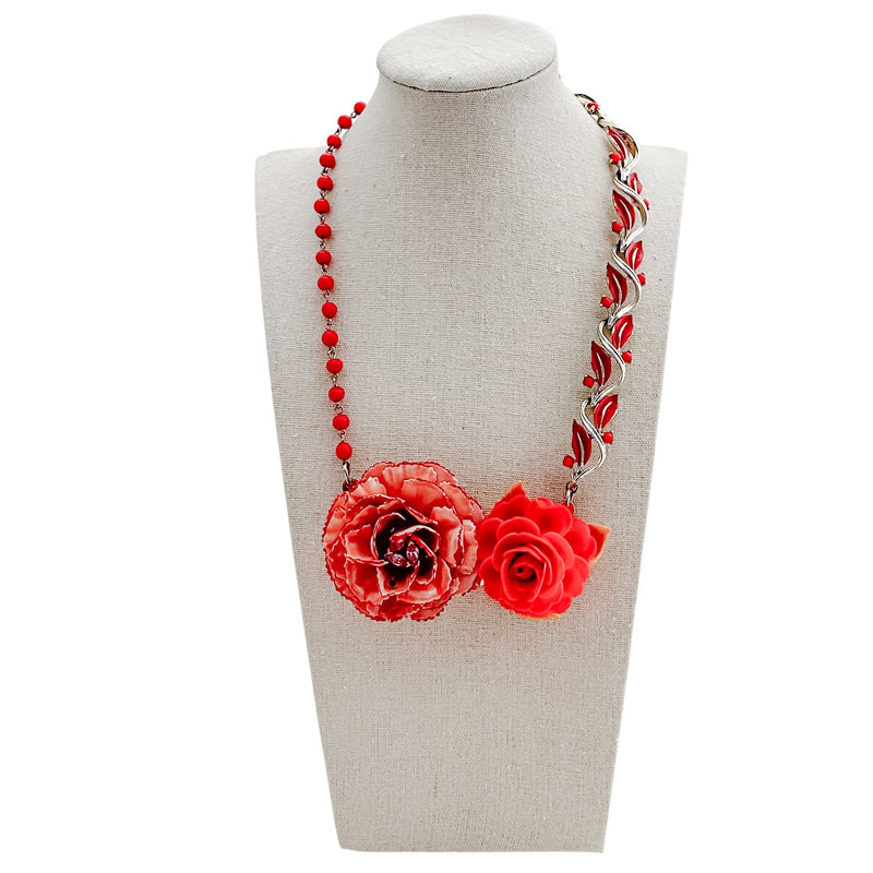 Rose Red Collage Necklace