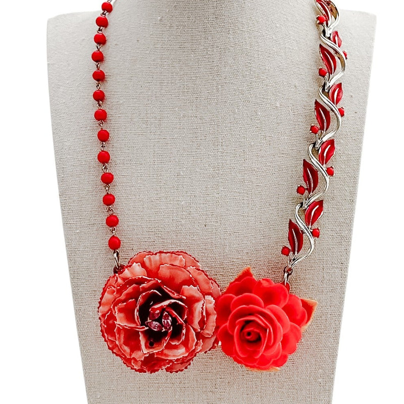 Rose Red Collage Necklace