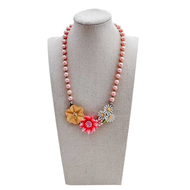 Pink Posies Collage Necklace