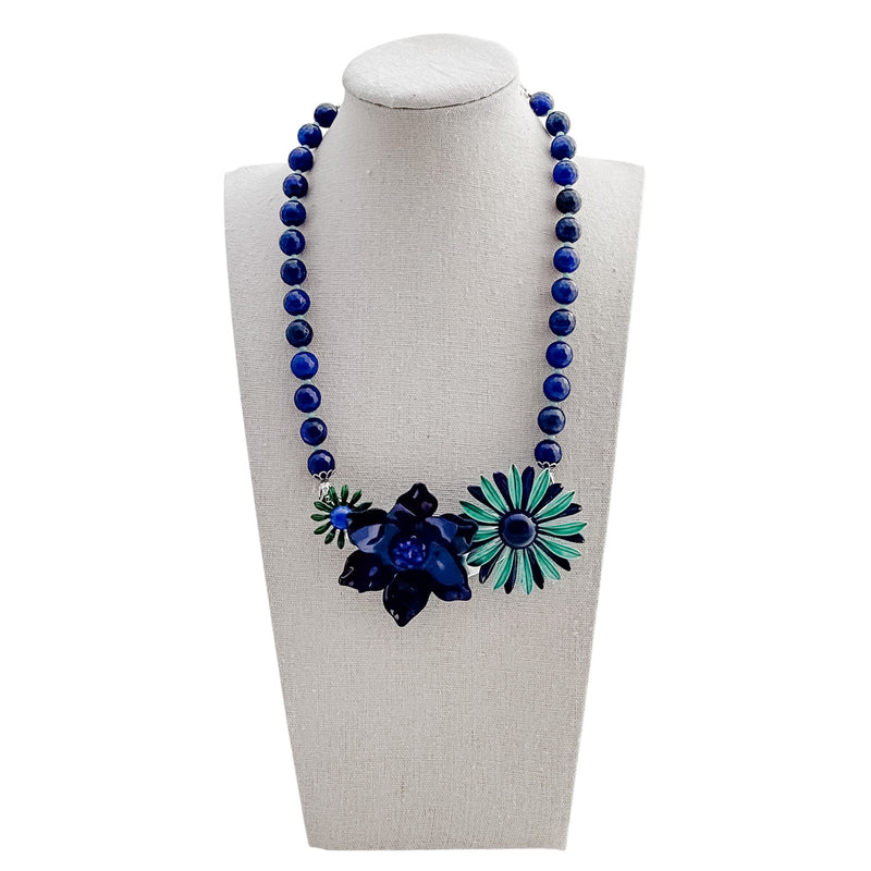 Navy Lady Collage Necklace