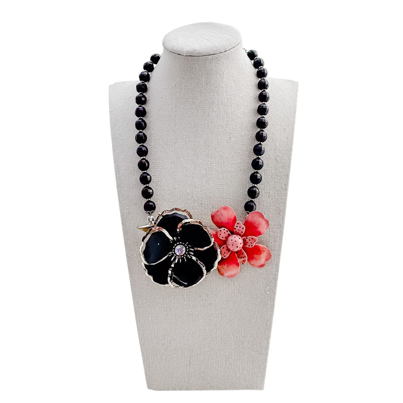 Black Blooms Collage Necklace