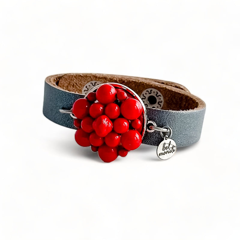 Vintage red bauble leather cuff bracelet