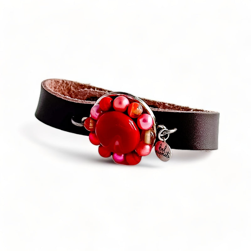 Red bauble leather cuff bracelet