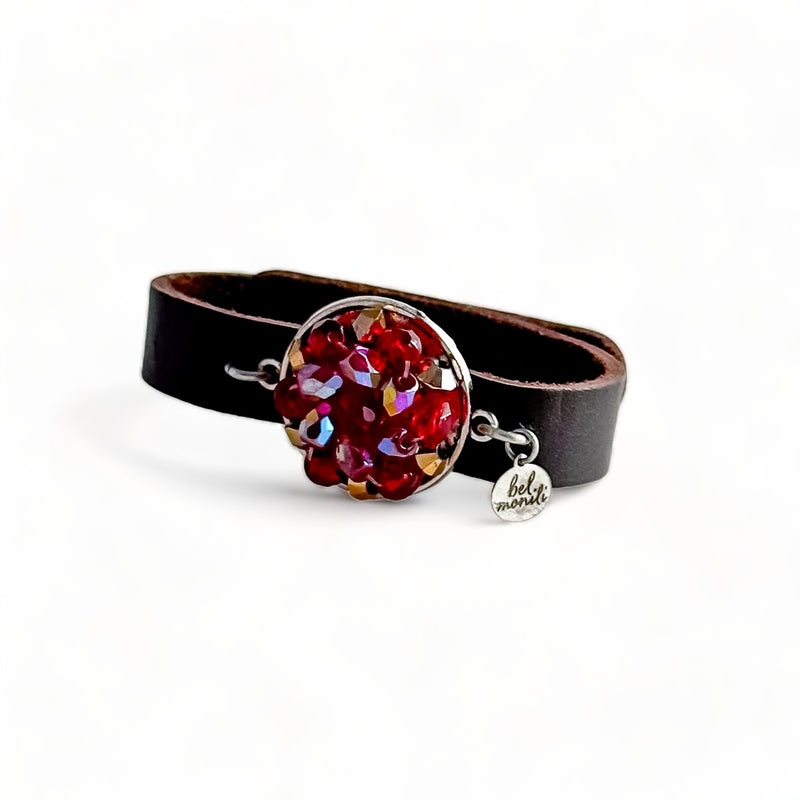 Red aurora borealis bauble leather cuff bracelet