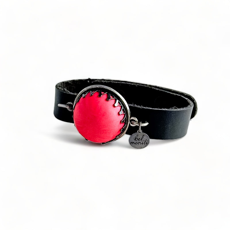 Hot pink bauble leather cuff bracelet