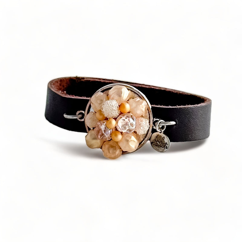 Vintage blush bauble leather cuff bracelet