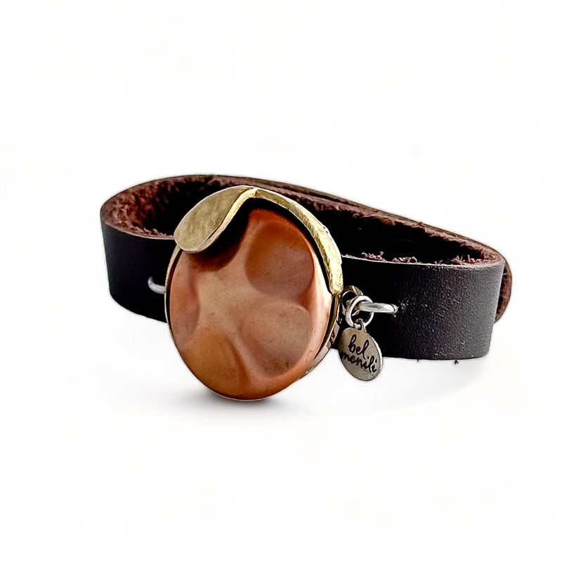 Vintage taupe bauble leather cuff bracelet