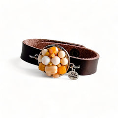 Peach bauble leather cuff bracelet