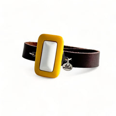 Vintage mod yellow bauble leather cuff bracelet