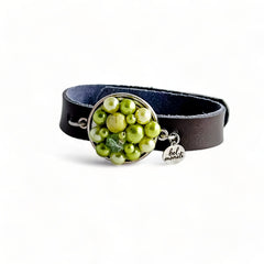 Vintage lime green bauble leather cuff bracelet