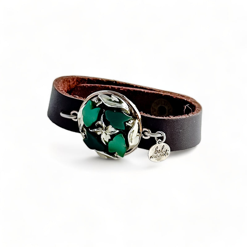 Vintage green Thermoset leather cuff bracelet