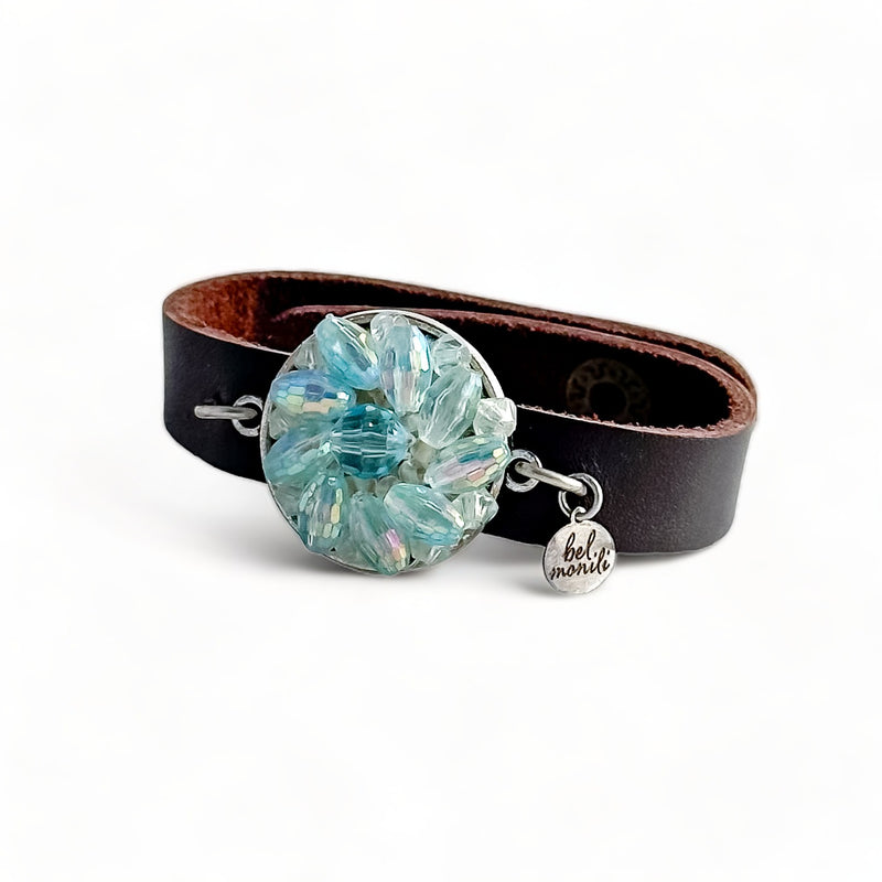 Sky blue leather cuff bracelet