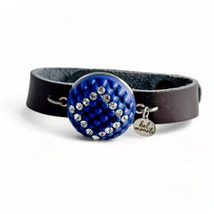 Navy rhinestone leather cuff bracelet