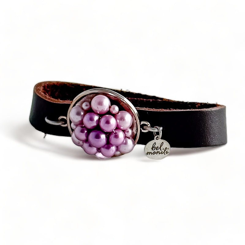 Lavender bauble leather cuff bracelet