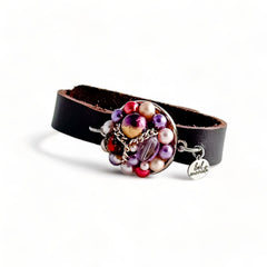 Vintage purple bauble leather cuff bracelet