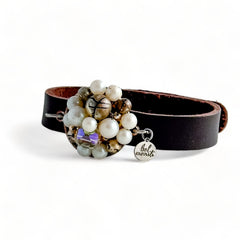 Mixed pearl bauble leather cuff bracelet