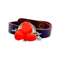 Orange seashell bauble leather cuff bracelet