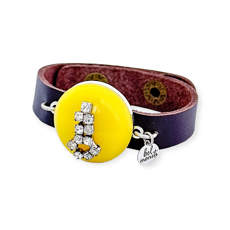 Lemon bling bauble leather cuff bracelet