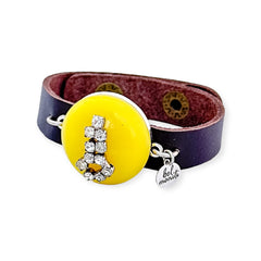 Lemon bling bauble leather cuff bracelet