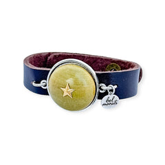 Green star bauble leather cuff bracelet