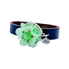 Mint blooms bauble leather cuff bracelet