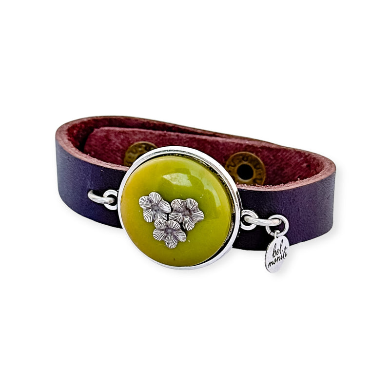 Olive blooms bauble leather cuff bracelet