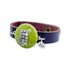 Olive bling bauble leather cuff bracelet