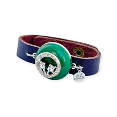 Green bling bauble leather cuff bracelet