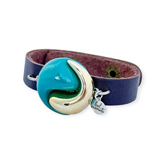 Teal swirl bauble leather cuff bracelet