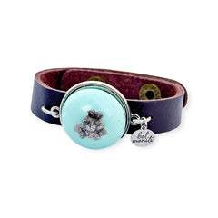 Aqua flower bauble leather cuff bracelet