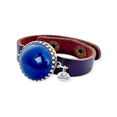 Navy blue vintage bauble leather cuff bracelet